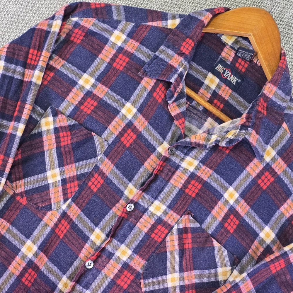 Vintage Big Yank Flannel Shirt Mens XL Plaid Blue Red Button-Up Rugged Workwear
